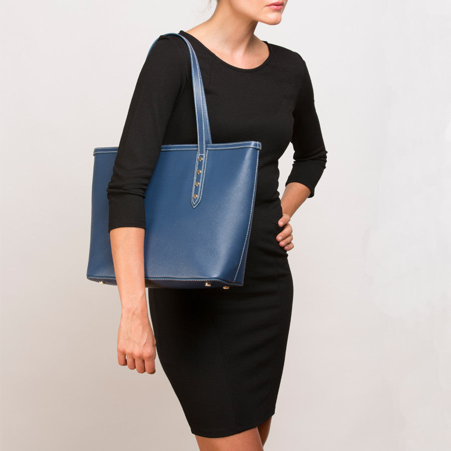 Blue Leather Shoulder Bag