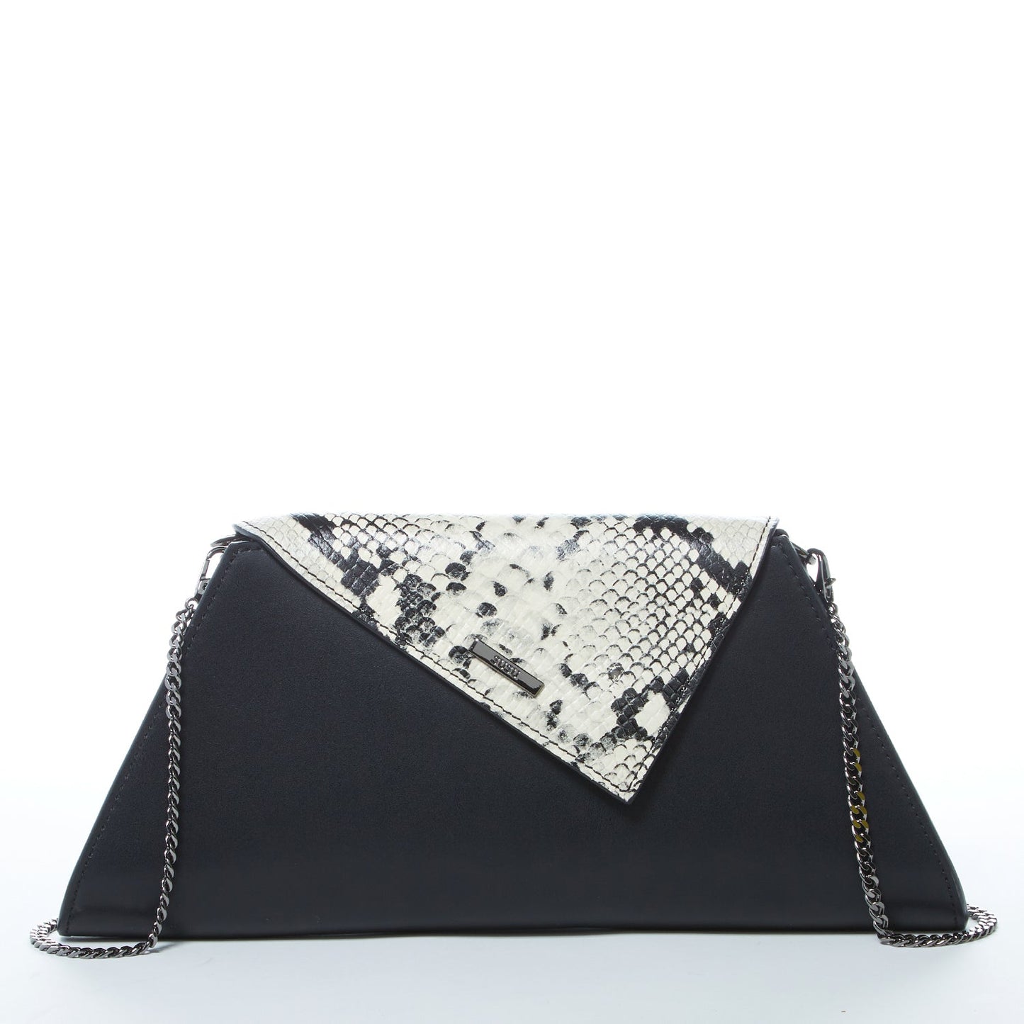 Angelica Black Snakeskin Leather Clutch