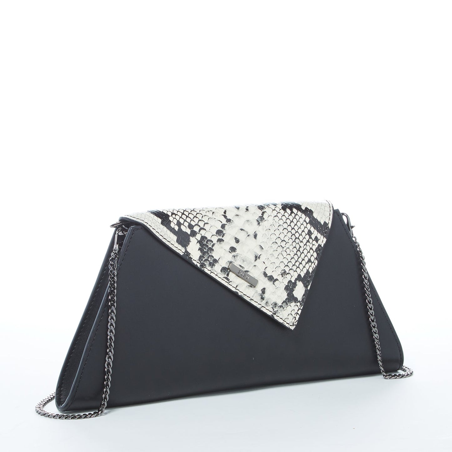 Angelica Black Snakeskin Leather Clutch