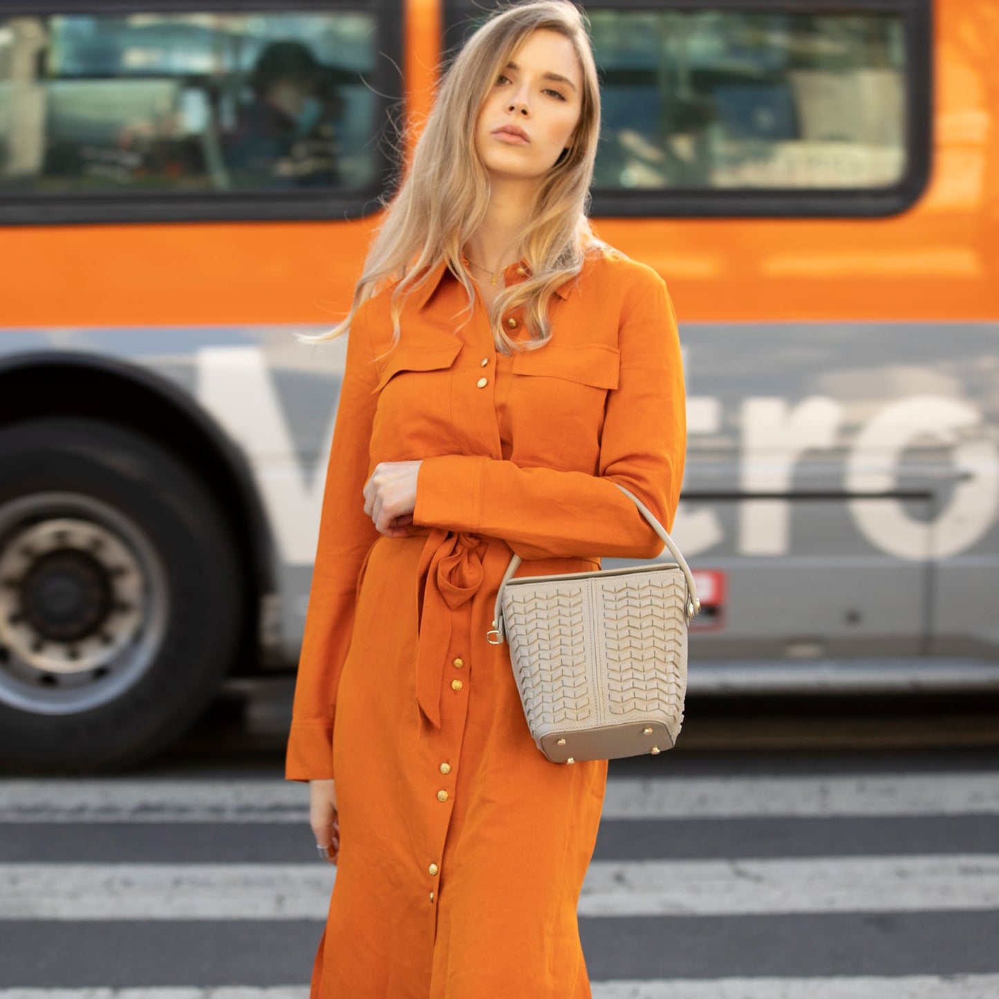 Anna Gray Beige Woven Leather Crossbody