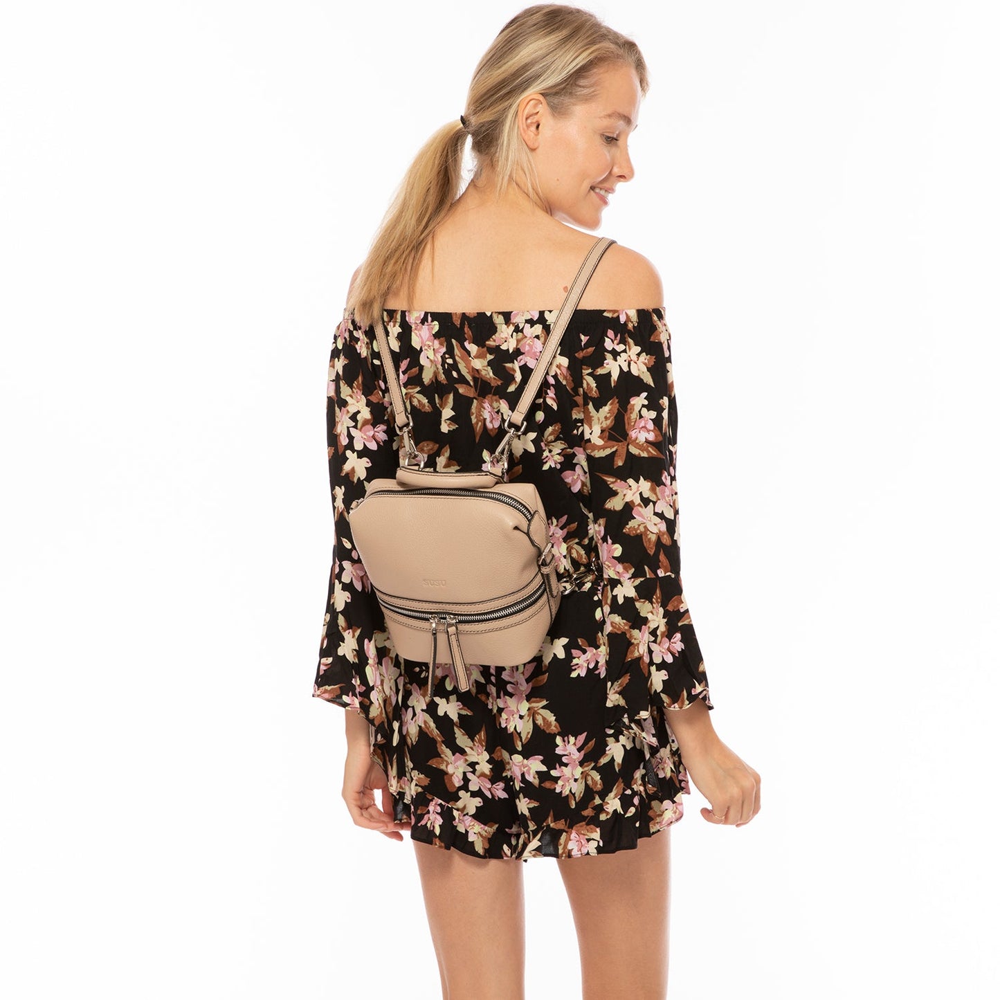 Ashley Beige Mini Leather Backpack