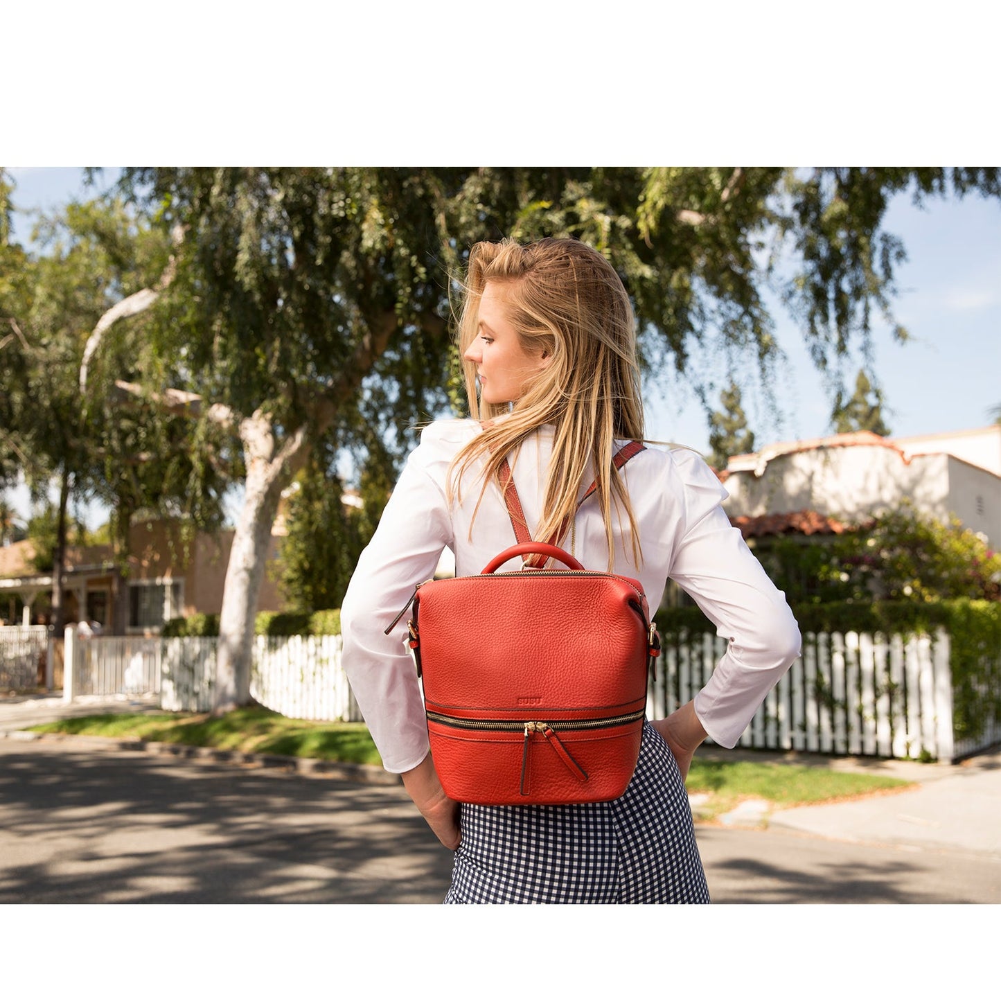 Ashley Red Leather Backpack