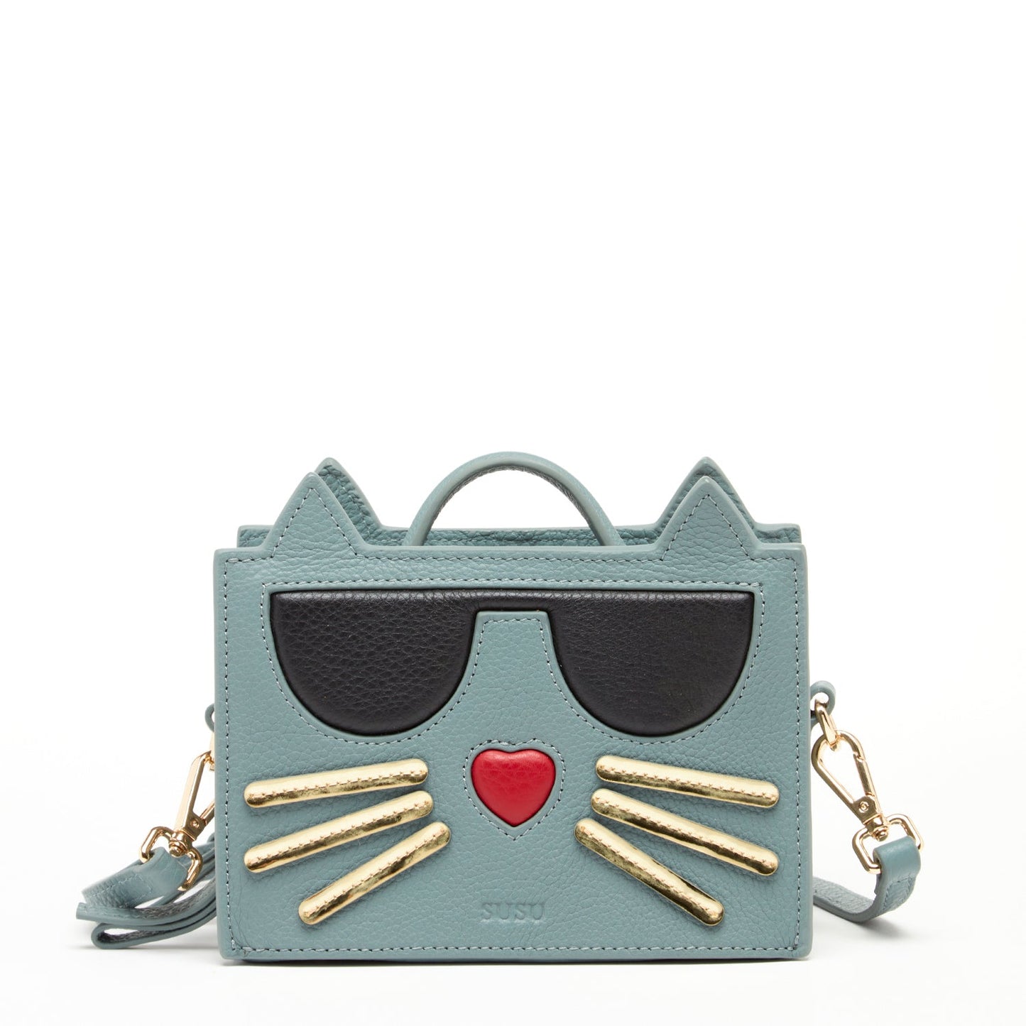 Mineral Blue Leather Cat Purse