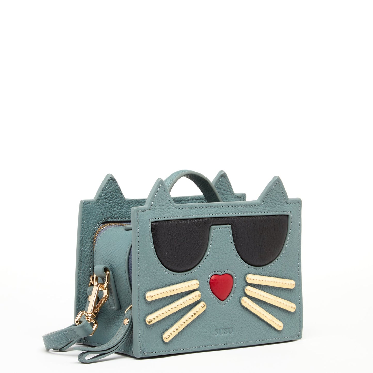 Mineral Blue Leather Cat Purse