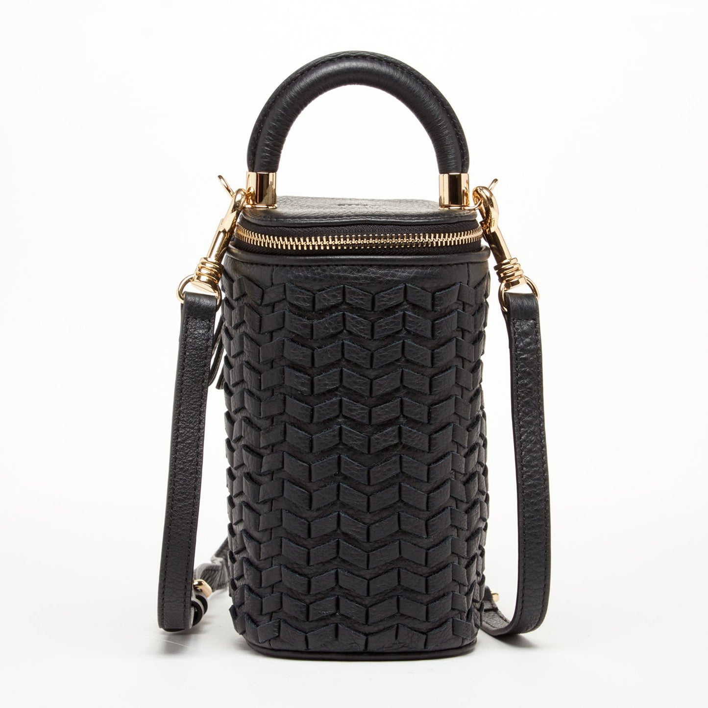 Elsa Black Woven Leather Mini Bucket Bag