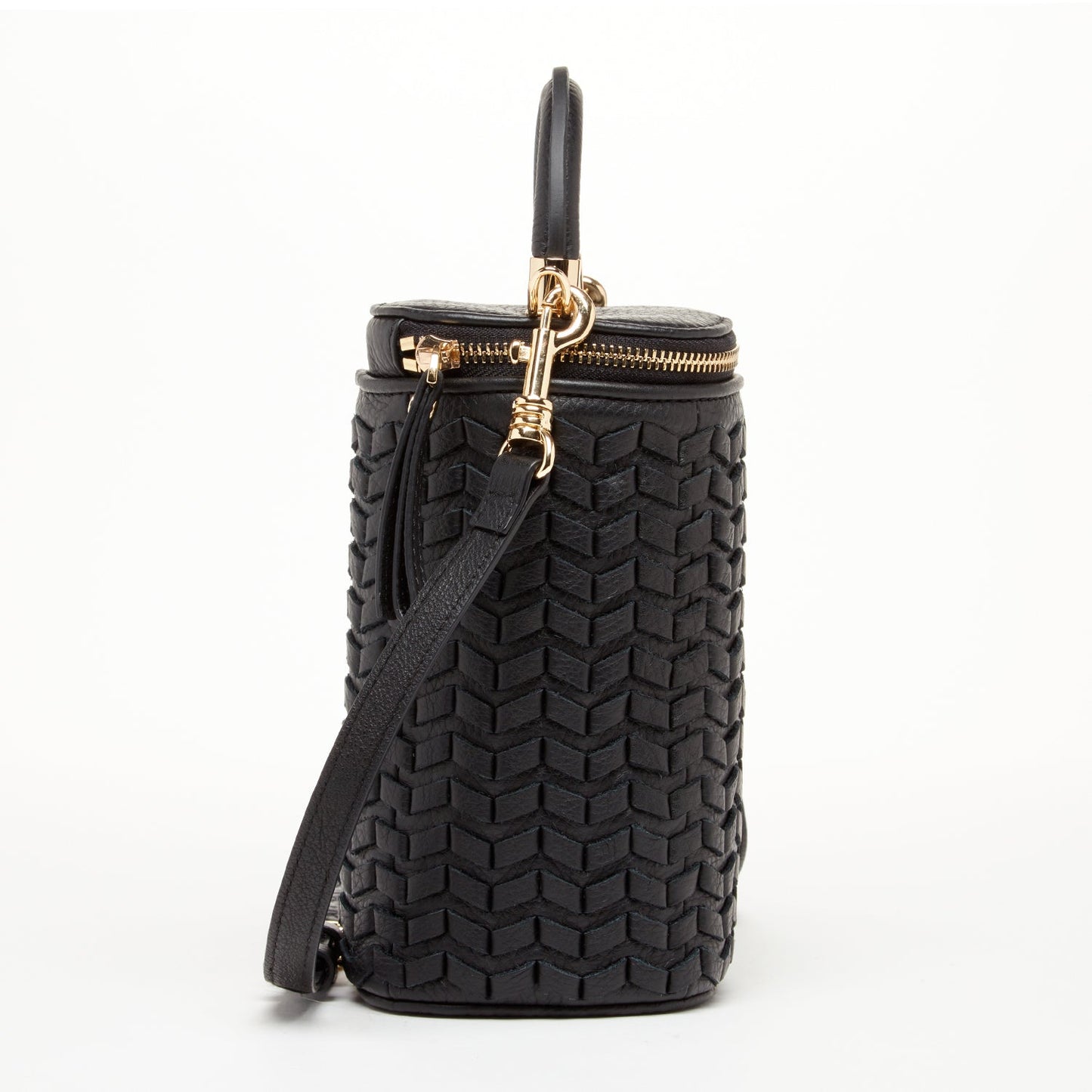 Elsa Black Woven Leather Mini Bucket Bag