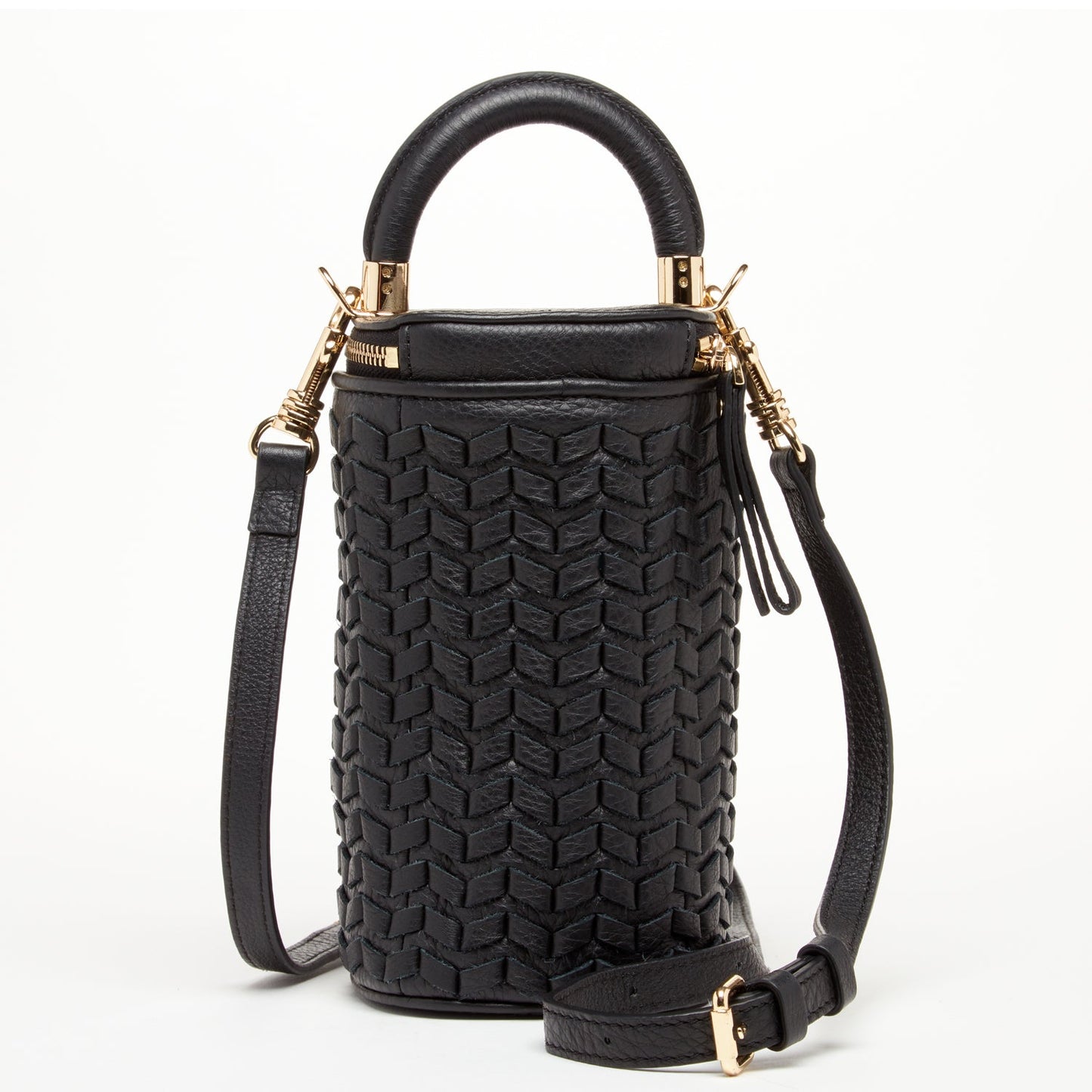 Elsa Black Woven Leather Mini Bucket Bag