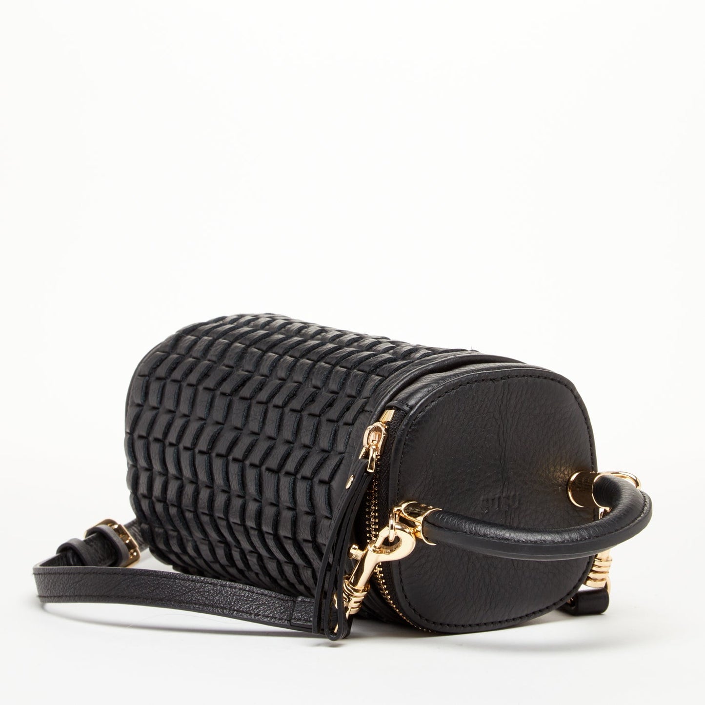 Elsa Black Woven Leather Mini Bucket Bag