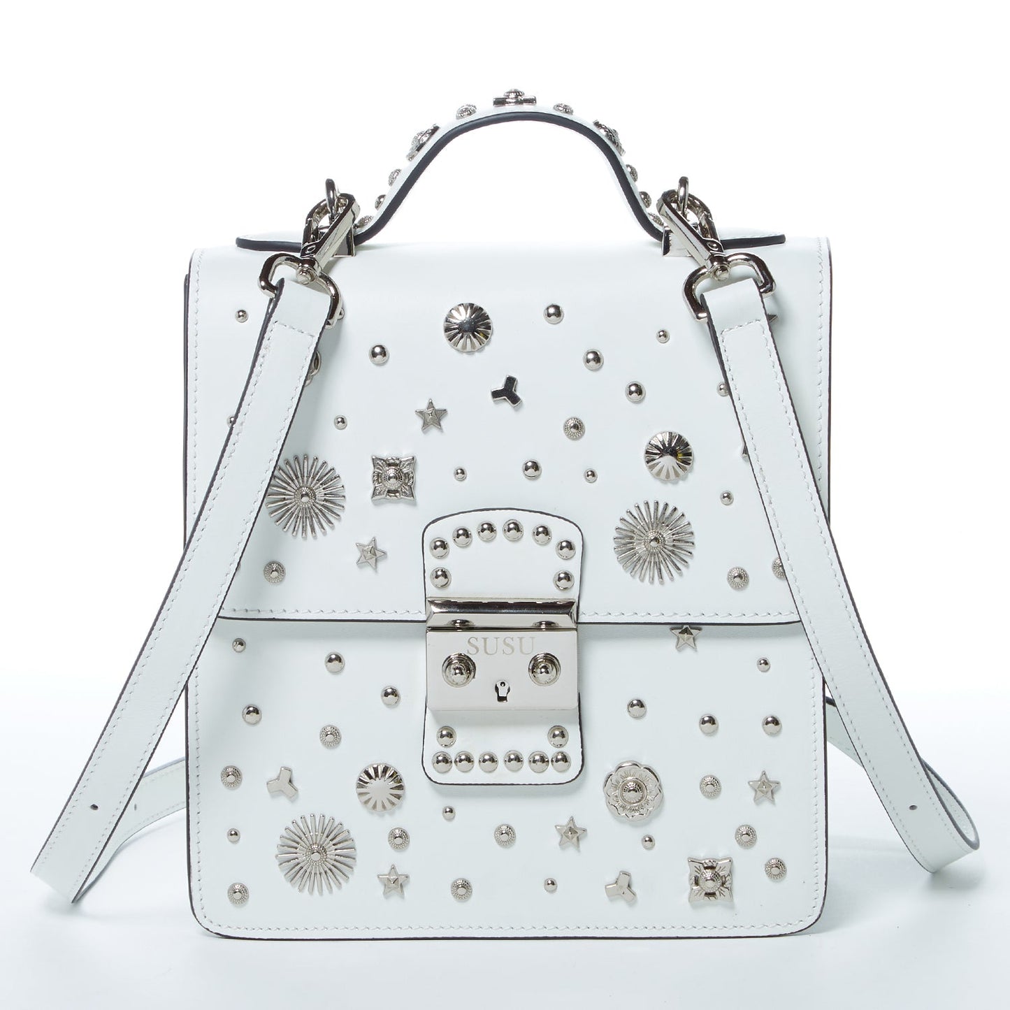 Hollywood White Leather Backpack Purse