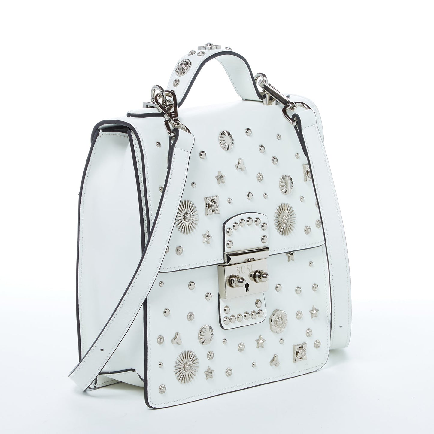 Hollywood White Leather Backpack Purse