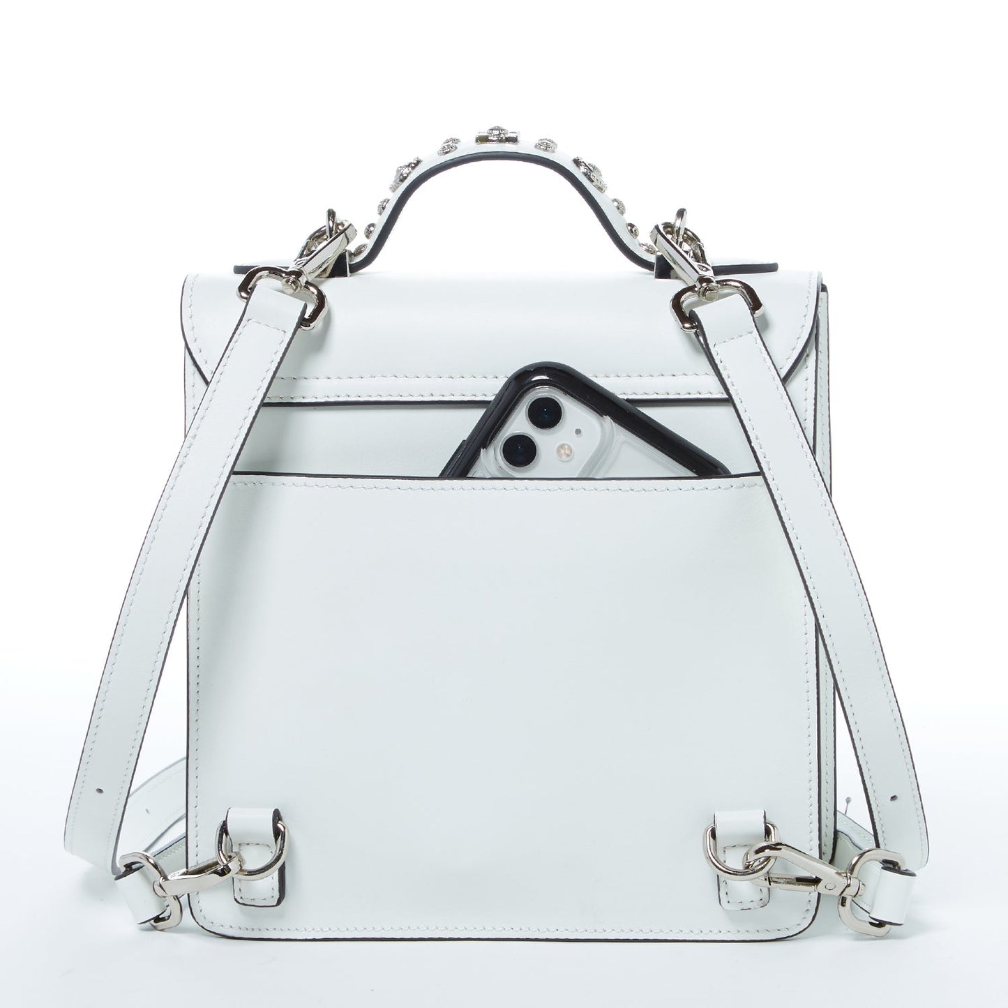 Hollywood White Leather Backpack Purse