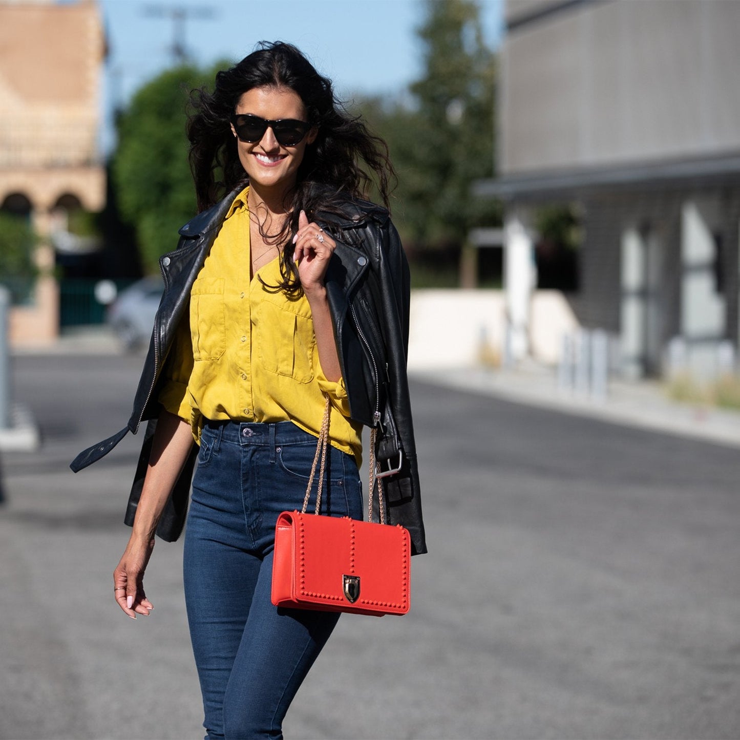 Josie Red Leather Chain Purse