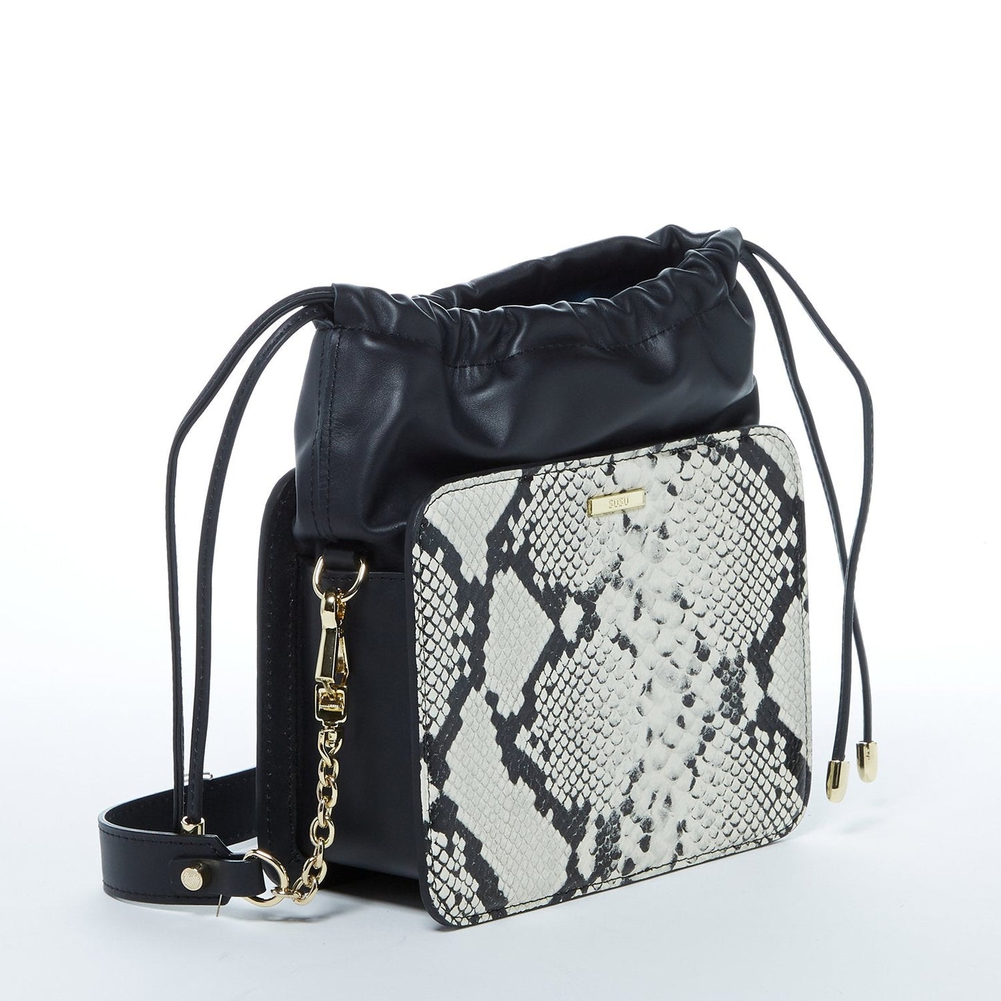 Patricia Black Snakeskin Leather Bucket Bag