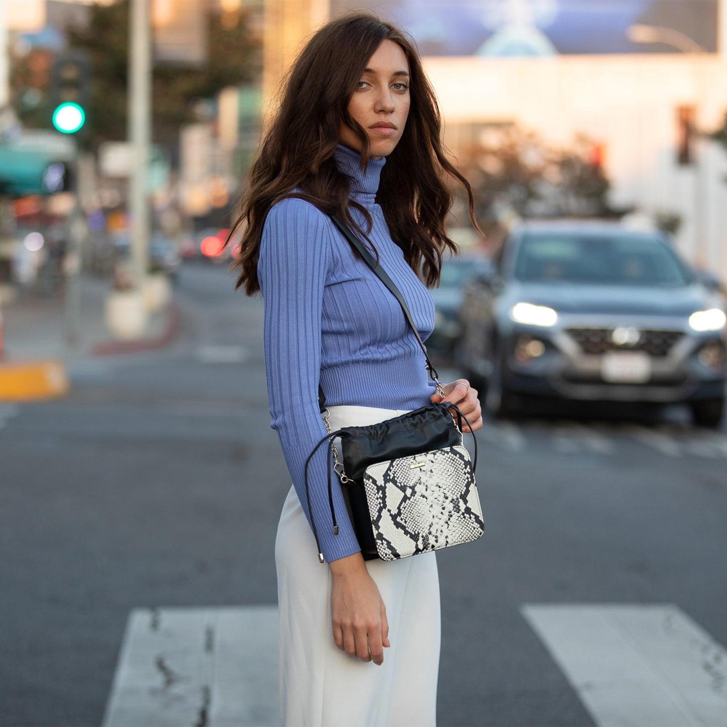 Patricia Black Snakeskin Leather Bucket Bag