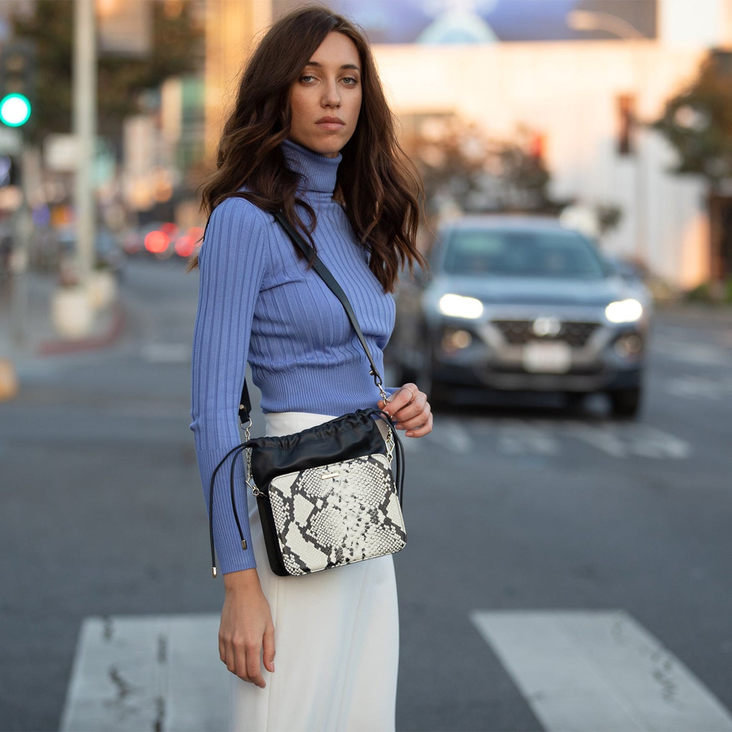 Patricia Black Snakeskin Leather Bucket Bag