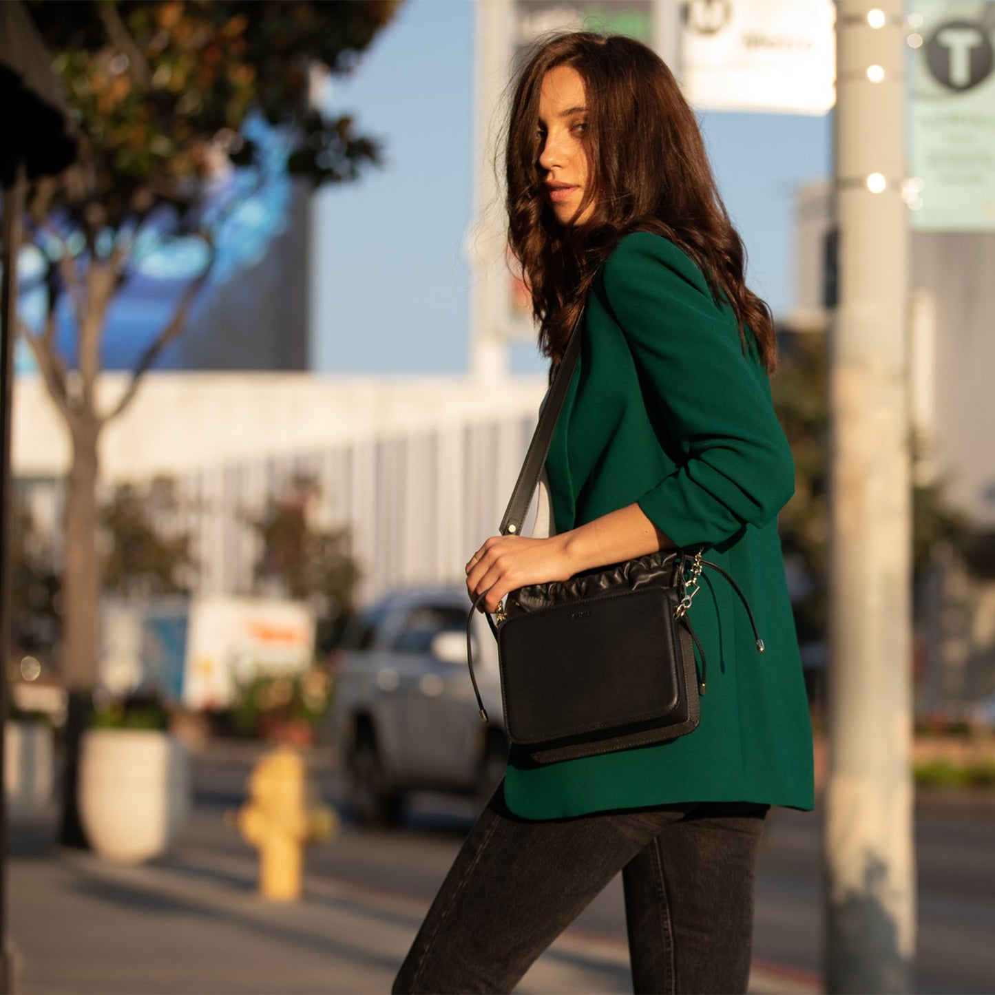 Patricia Black Leather Drawstring Purse