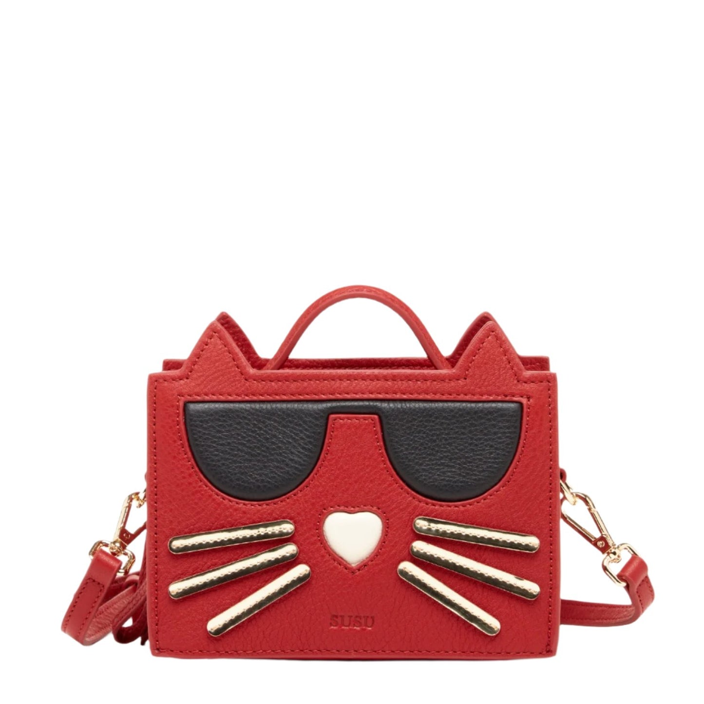 Red Leather Cat Crossbody Bag