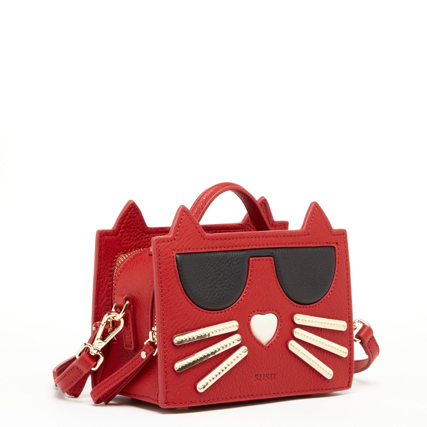 Red Leather Cat Crossbody Bag