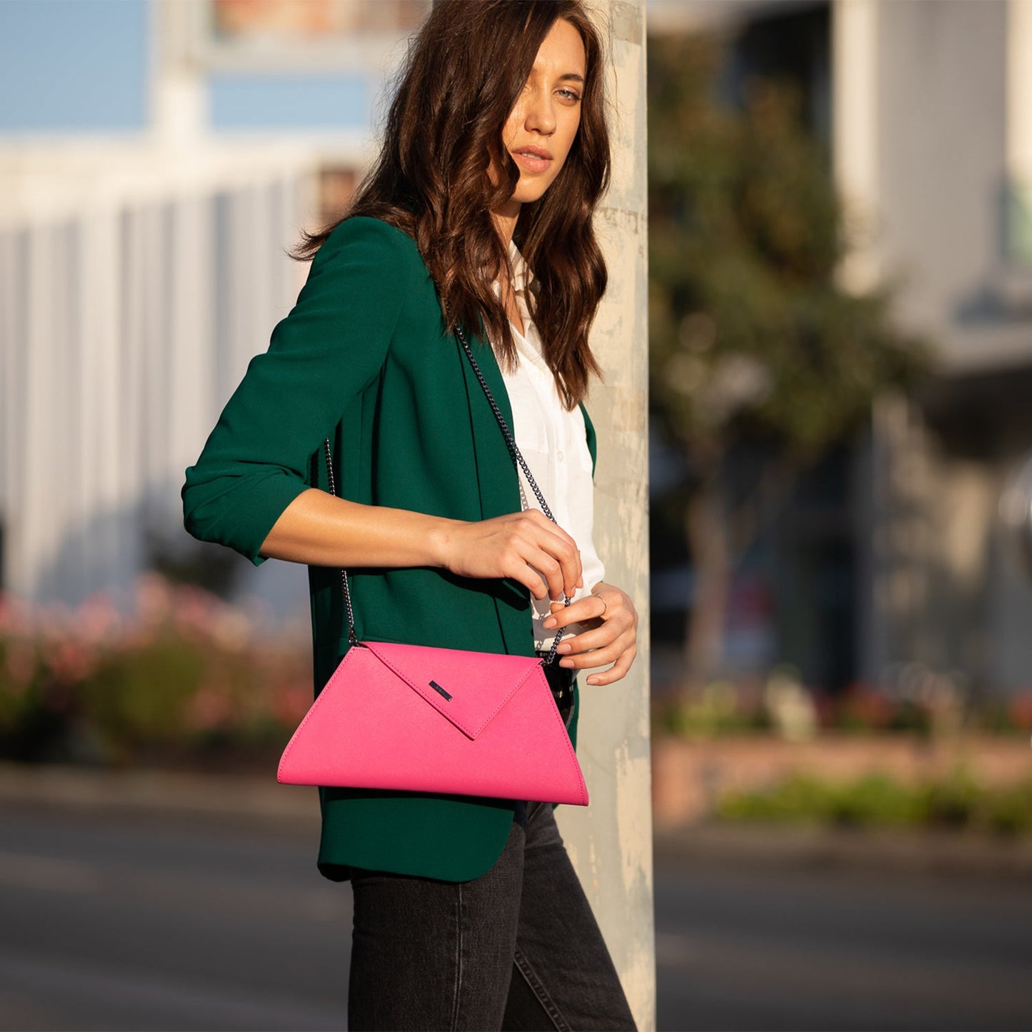 Angelica Hot Pink Leather Clutch