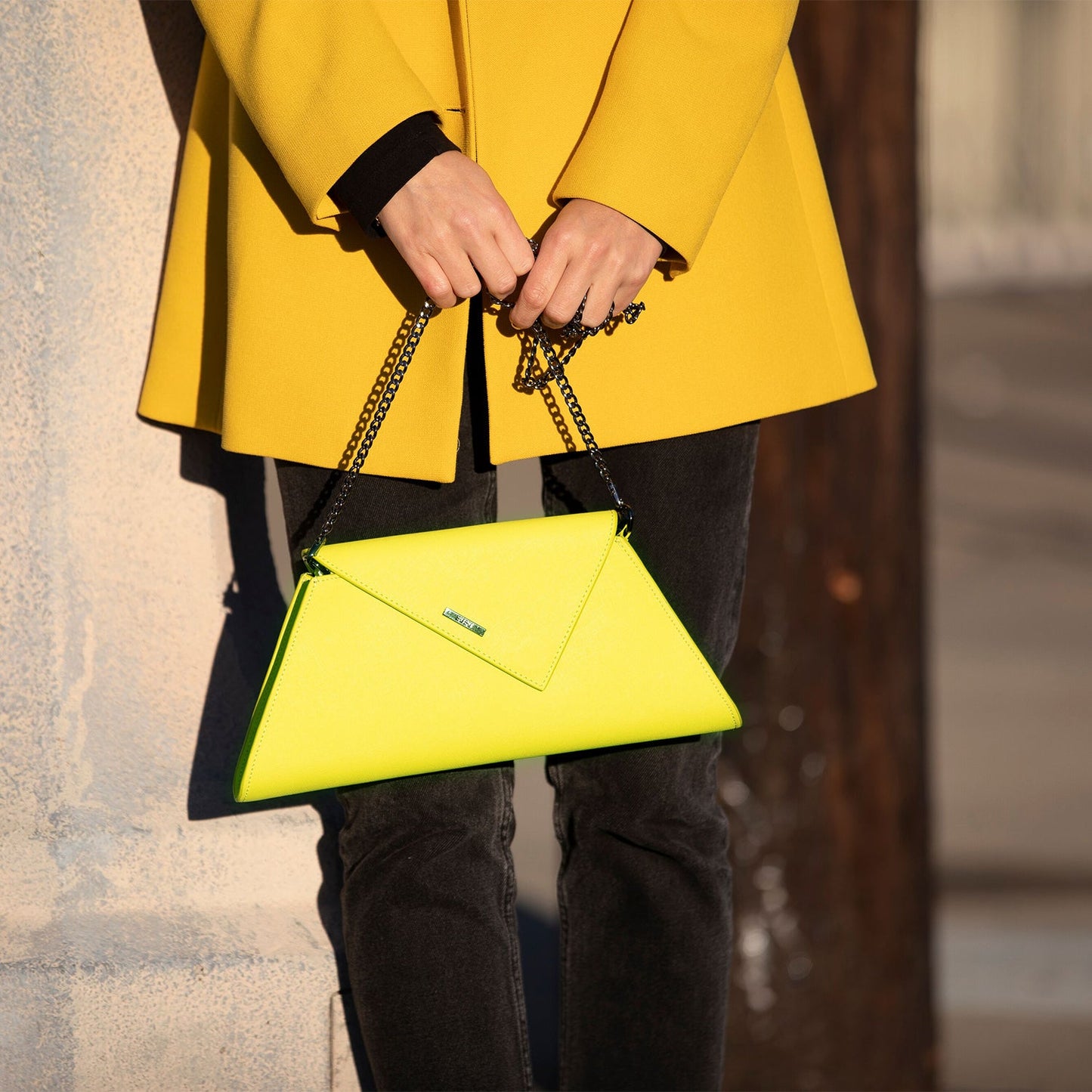 Angelica Electric Yellow Leather Clutch