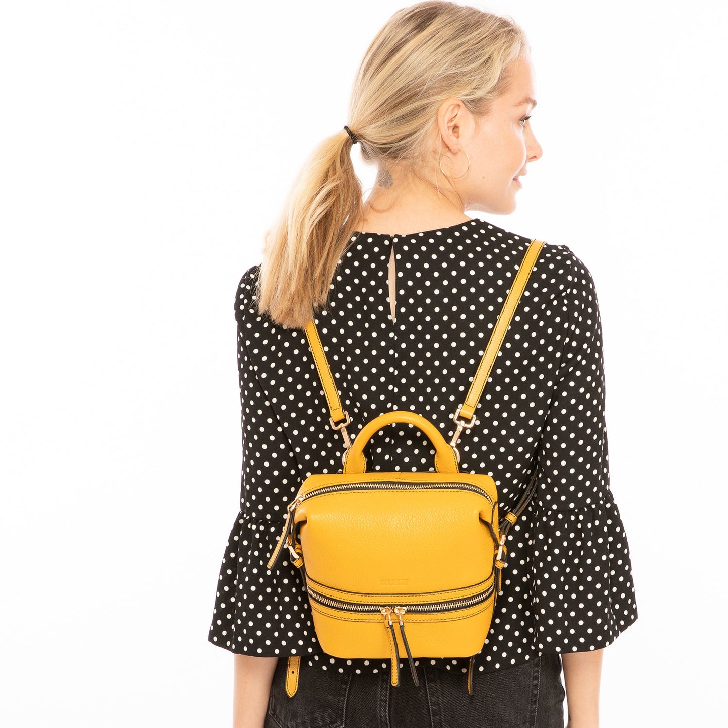 Ashley Yellow Mini Leather Backpack