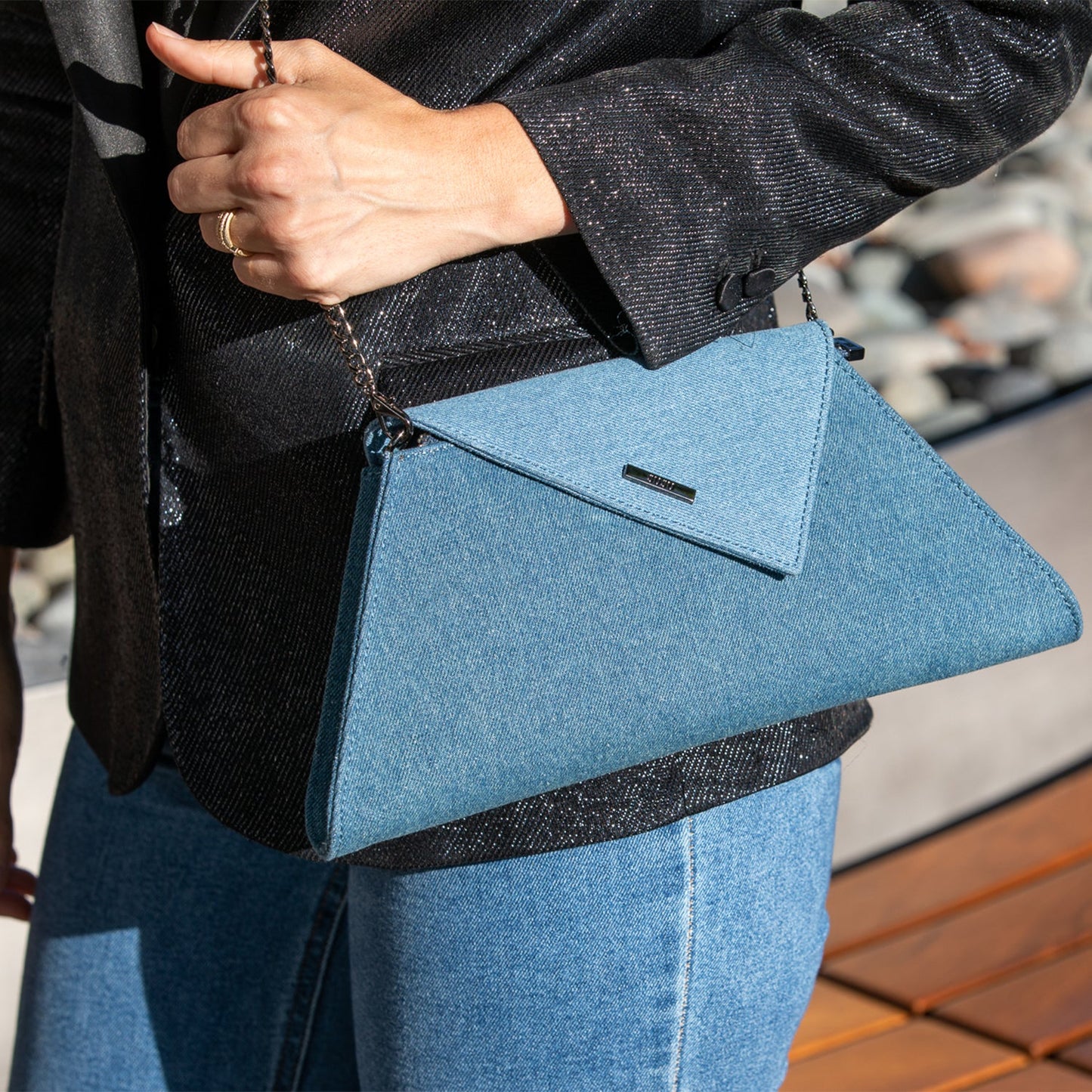 Angelica Two-Tone Denim Clutch