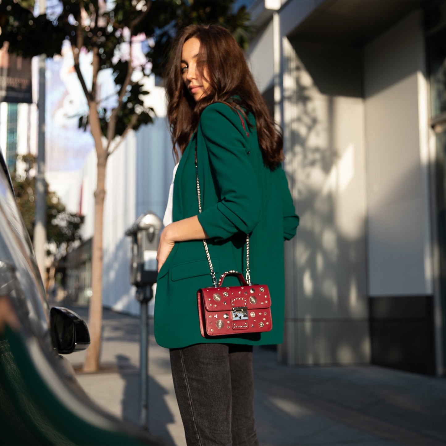 Hollywood Burgundy Studded Crossbody