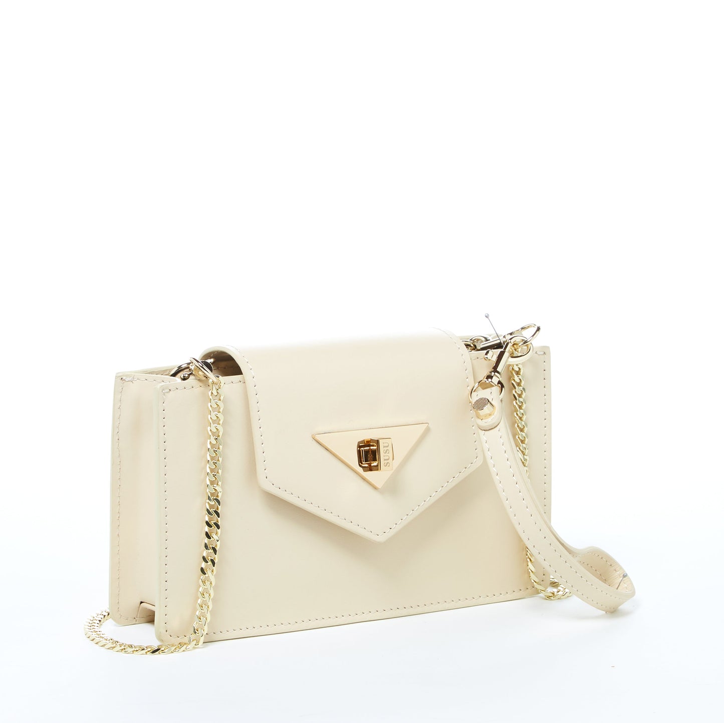 Mary Off-White Leather Mini Crossbody Wristlet