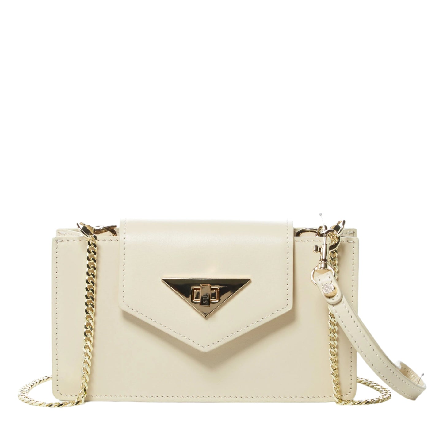 Mary Off-White Leather Mini Crossbody Wristlet