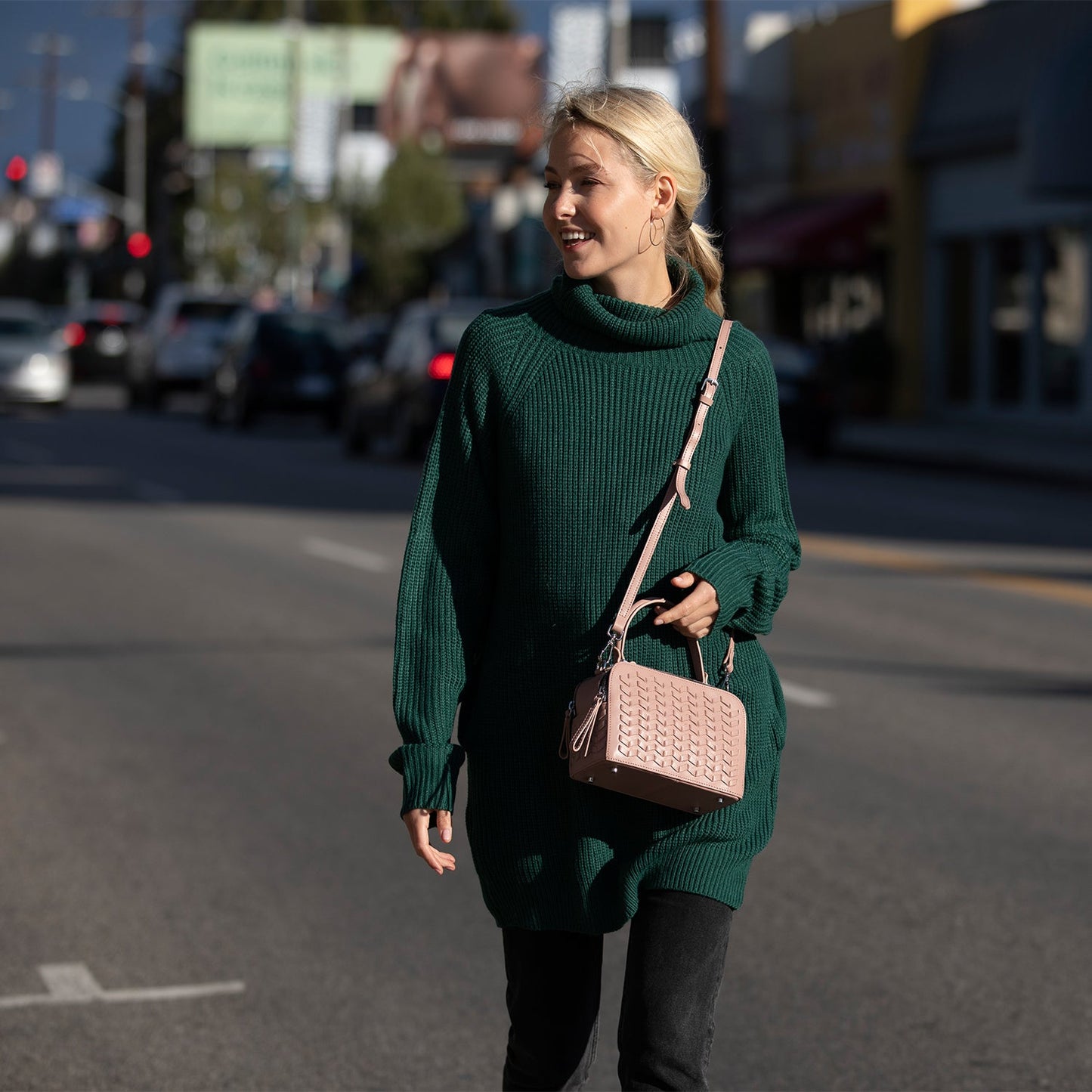 Kayla Pink Leather Crossbody Bag