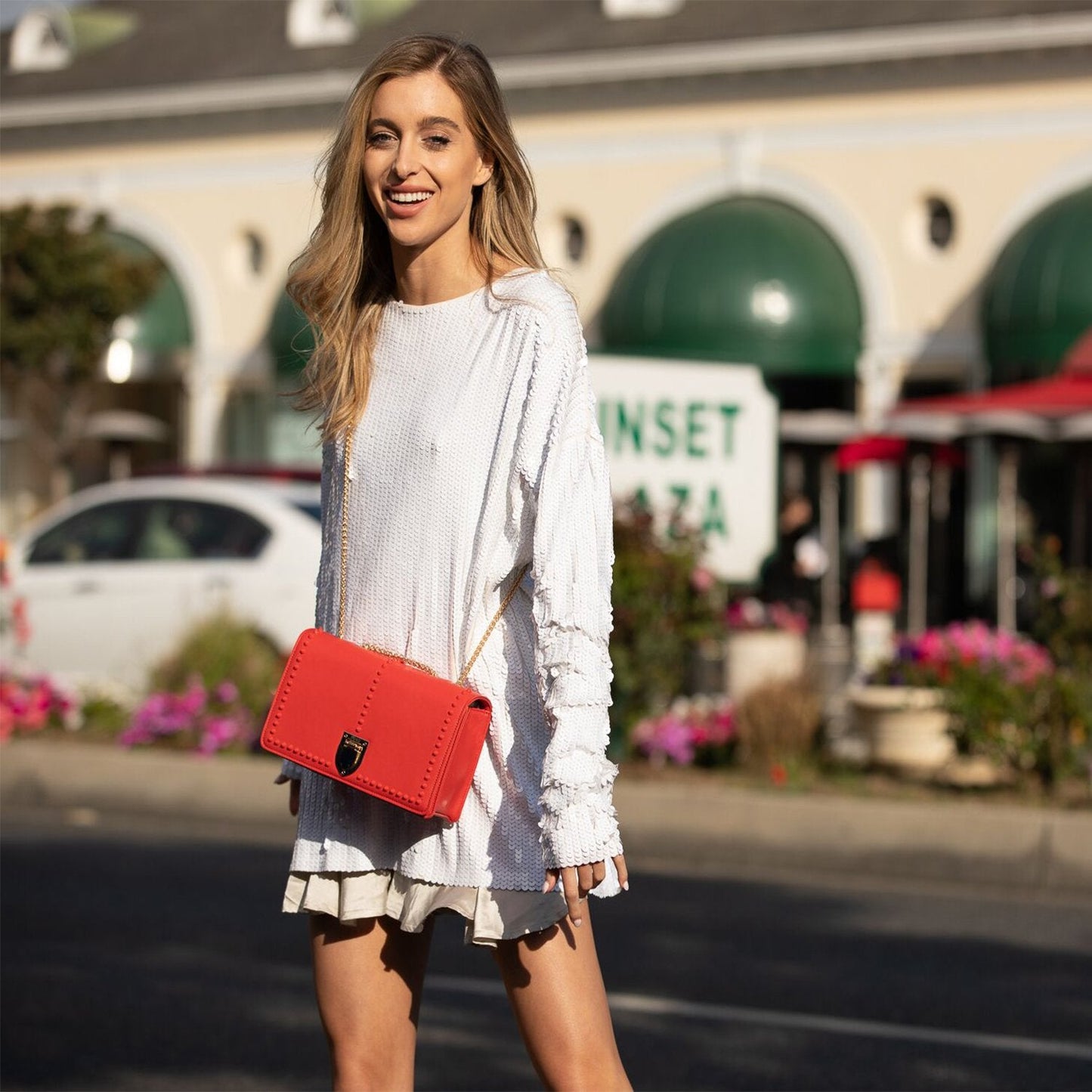 Josie Red Leather Chain Purse