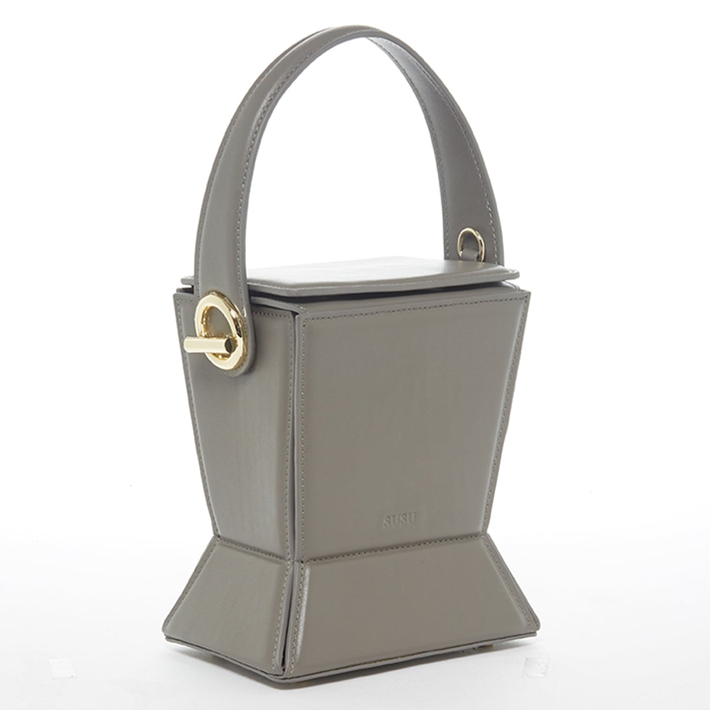 Amber Gray Leather Bucket Bag