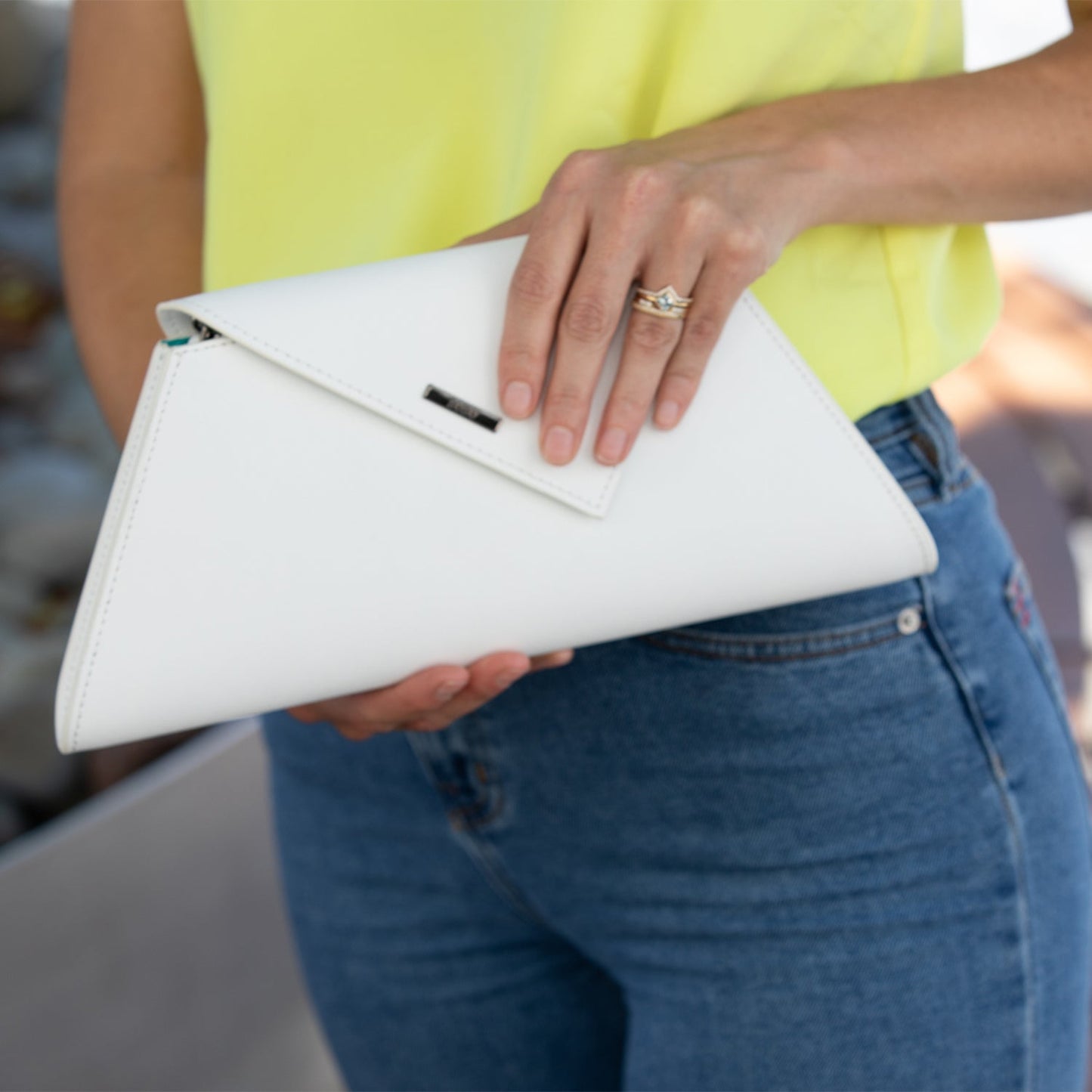 Angelica White Leather Clutch