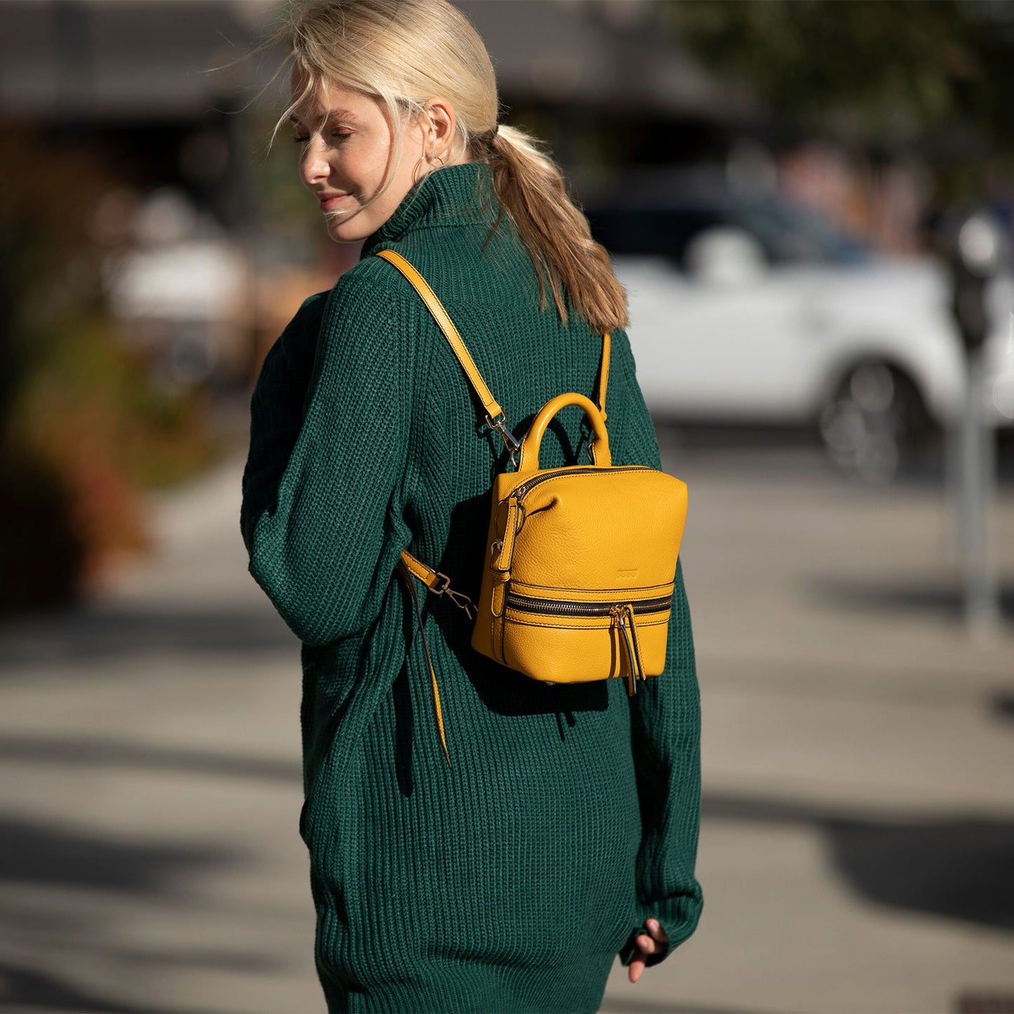 Ashley Yellow Mini Leather Backpack